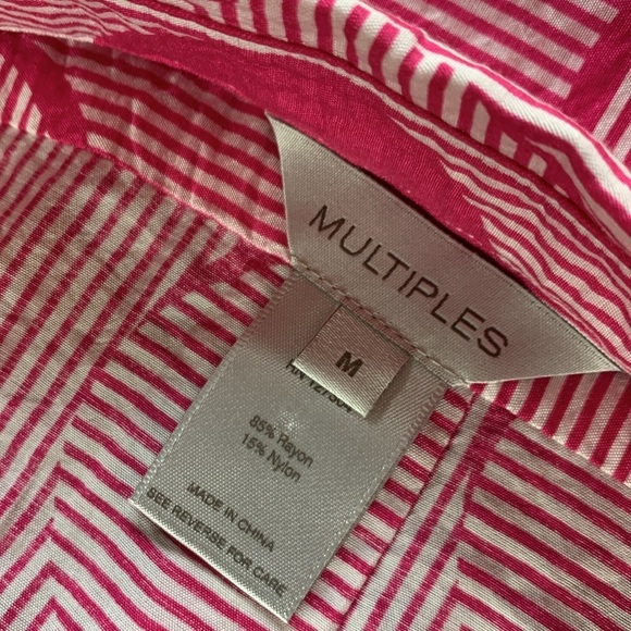Multiples sz M pink and white patterned button down top NWT - Picture 9 of 10